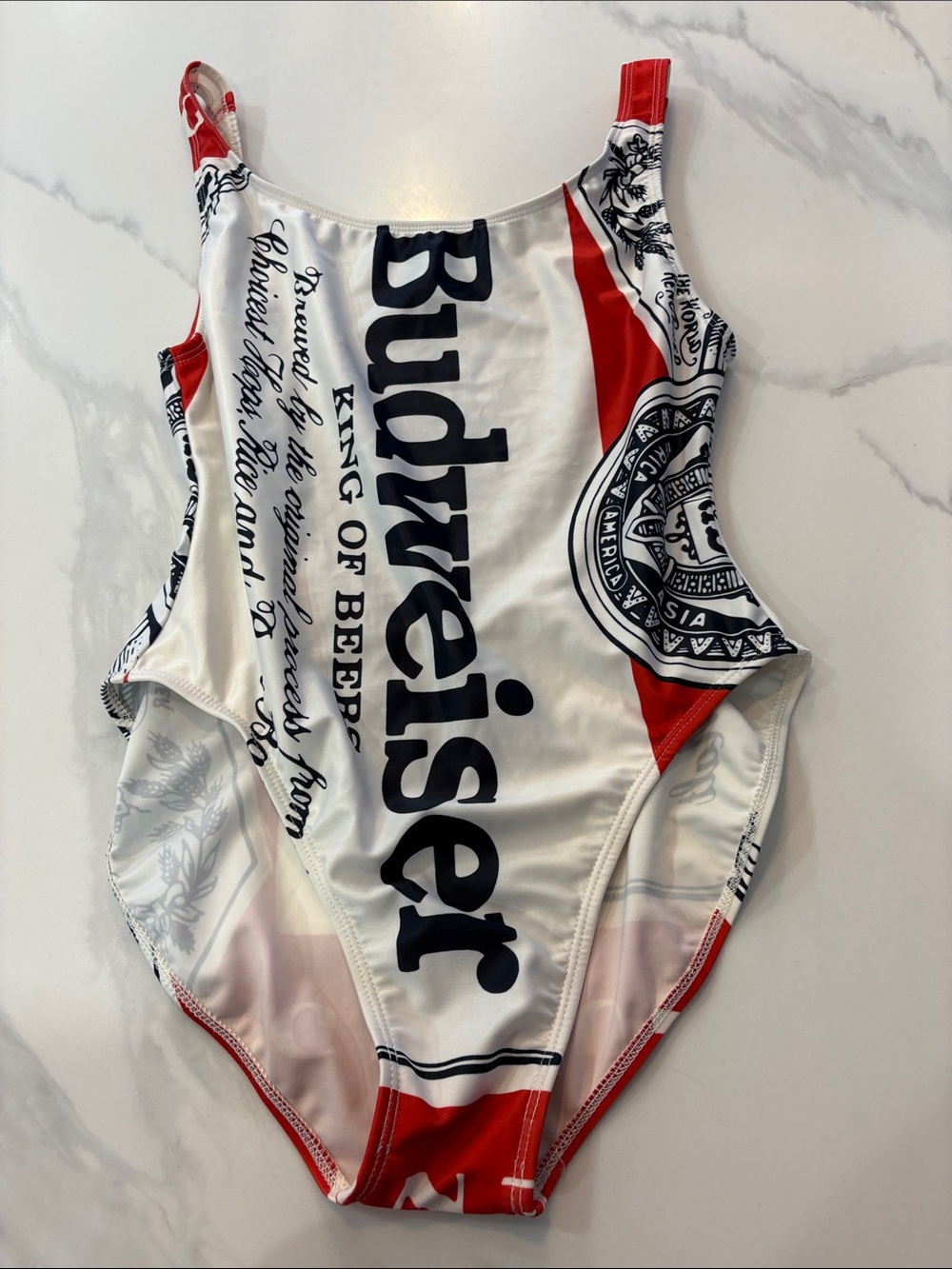 Budweiser White and Red Logo One-Piece Swim Suit - Picture 4 of 4